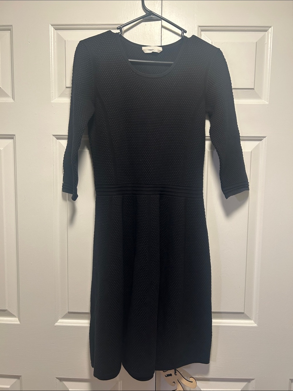 Hugo Boss Black Textured Three-Quarter Sleeve Fit-and-Flare Dress